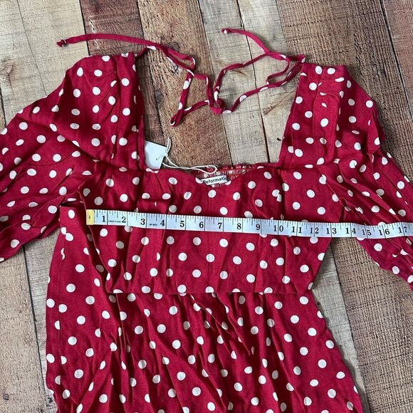 Reformation red with white polka dot fiona 2-piece Campari midi dress crop top 0 - Picture 12 of 14